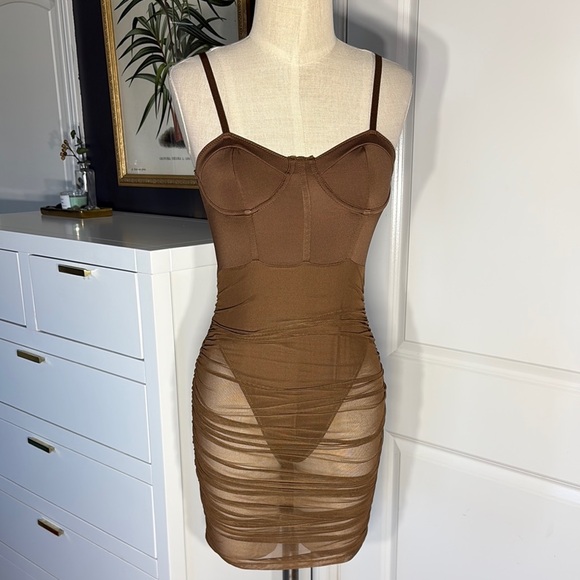 Dresses & Skirts - Brown Sheer Bodycon Dress